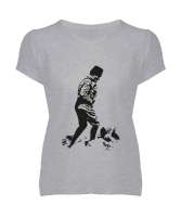 Atatürk,Türkiye. Gri Kadın V Yaka Tişört - Tisho