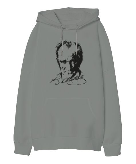 Tisho - Atatürk,Türkiye. Gri Oversize Unisex Kapüşonlu Sweatshirt