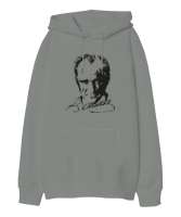 Atatürk,Türkiye. Gri Oversize Unisex Kapüşonlu Sweatshirt - Tisho