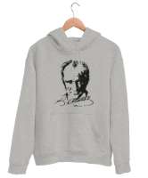 Atatürk,Türkiye. Gri Unisex Kapşonlu Sweatshirt - Tisho