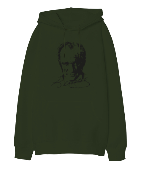 Tisho - Atatürk,Türkiye. Haki Yeşili Oversize Unisex Kapüşonlu Sweatshirt