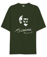 Atatürk,Türkiye. Haki Yeşili Oversize Unisex Tişört - Tisho