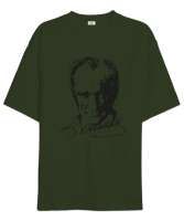 Atatürk,Türkiye. Haki Yeşili Oversize Unisex Tişört - Tisho