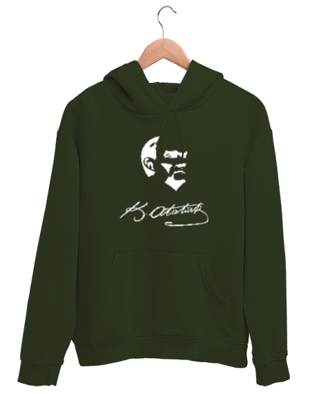 Atatürk,Türkiye. Haki Yeşili Unisex Kapşonlu Sweatshirt - Tisho