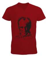 Atatürk,Türkiye. Kırmızı Erkek Kısa Kol V Yaka Tişört - Tisho