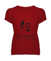 Atatürk,Türkiye. Kırmızı Kadın V Yaka Tişört - Tisho