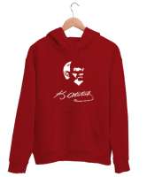 Atatürk,Türkiye. Kırmızı Unisex Kapşonlu Sweatshirt - Tisho