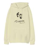 Atatürk,Türkiye. Krem Oversize Unisex Kapüşonlu Sweatshirt - Tisho