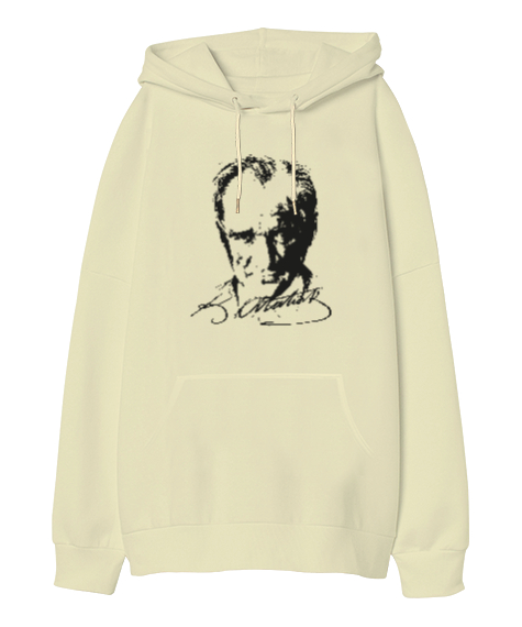 Tisho - Atatürk,Türkiye. Krem Oversize Unisex Kapüşonlu Sweatshirt