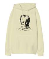 Atatürk,Türkiye. Krem Oversize Unisex Kapüşonlu Sweatshirt - Tisho
