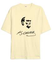 Atatürk,Türkiye. Krem Oversize Unisex Tişört - Tisho