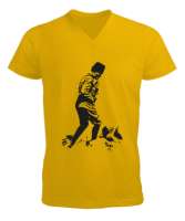 Atatürk,Türkiye. Sarı Erkek Kısa Kol V Yaka Tişört - Tisho