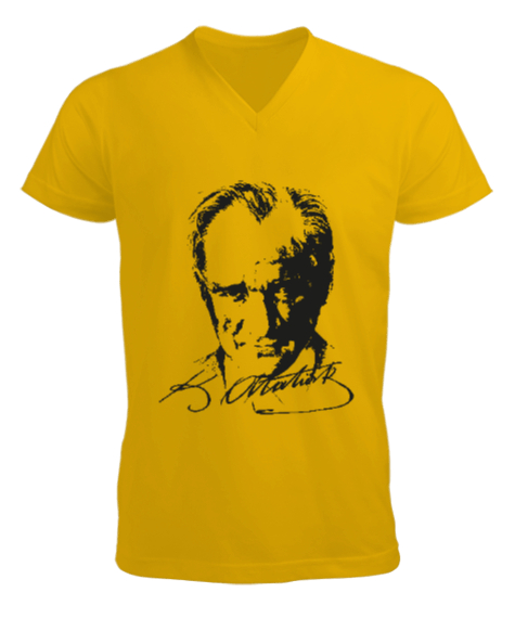 Tisho - Atatürk,Türkiye. Sarı Erkek Kısa Kol V Yaka Tişört