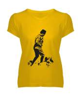 Atatürk,Türkiye. Sarı Kadın V Yaka Tişört - Tisho