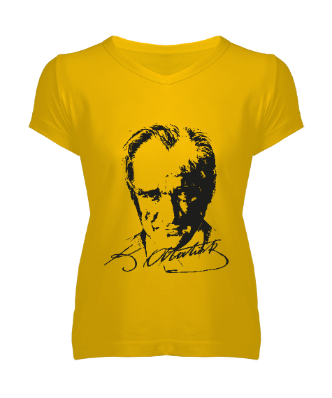 Tisho - Atatürk,Türkiye. Sarı Kadın V Yaka Tişört