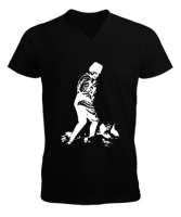 Atatürk,Türkiye. Siyah Erkek Kısa Kol V Yaka Tişört - Tisho