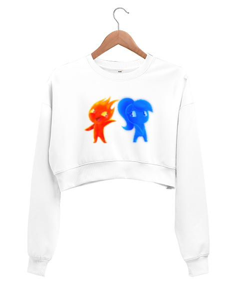 Tisho - Ateş ve Su Beyaz Kadın Crop Sweatshirt