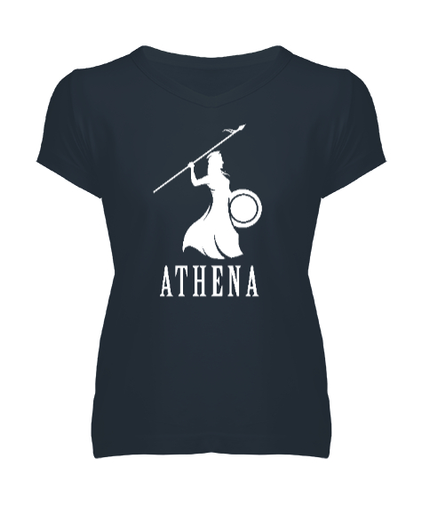 Tisho - Athena - Mitolojik Savaşçı Füme Kadın V Yaka Tişört