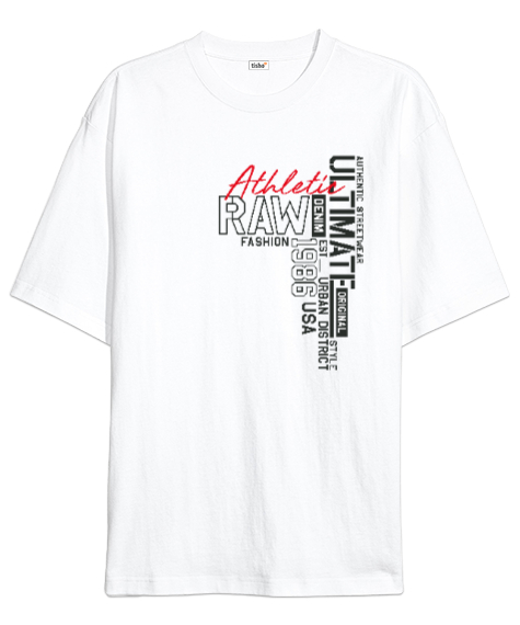 Tisho - Athletic Ultimate - Karışık Yazı Beyaz Oversize Unisex Tişört