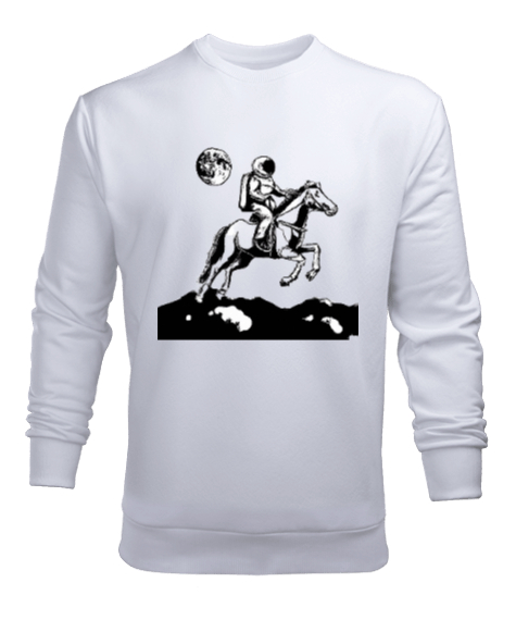Tisho - Atıyla Aya Giden Astronot Beyaz Erkek Sweatshirt