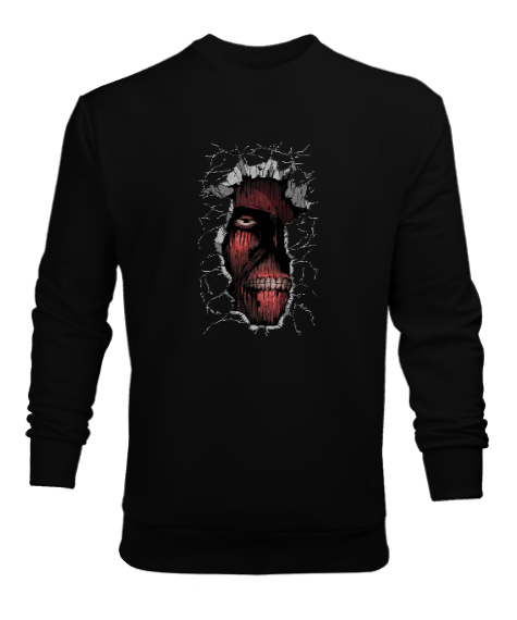 Tisho - Attack on Titan baskılı Siyah Erkek Sweatshirt