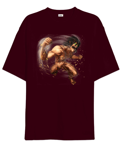 Tisho - Attack on Titan Eren Yeager Tasarım Baskılı Oversize Unisex Tişört
