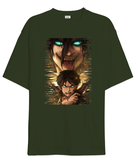 Tisho - Attack on Titan Eren Yeager Tasarım Baskılı Oversize Unisex Tişört