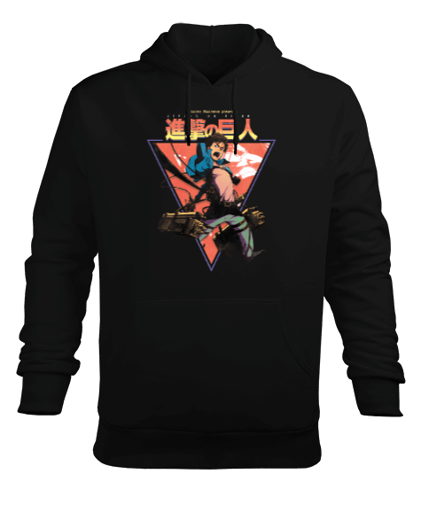 Tisho - Attack On Titan Levi Ackerman Essential Siyah Erkek Kapüşonlu Hoodie Sweatshirt