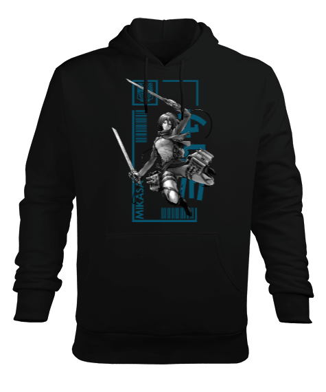 Tisho - Attack On Titan Mikasa Ackerman Siyah Erkek Kapüşonlu Hoodie Sweatshirt