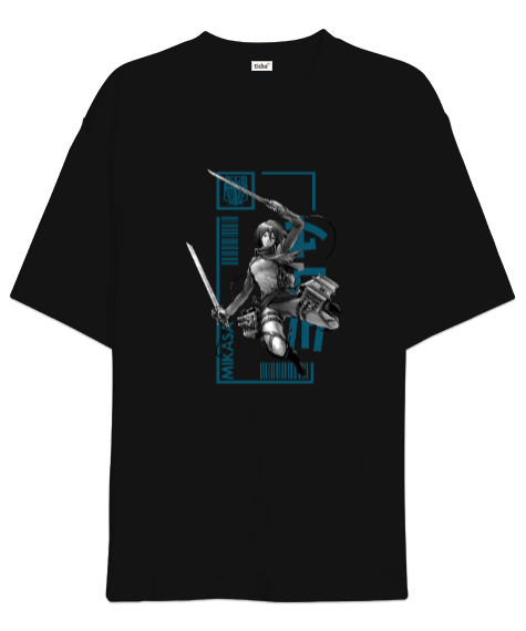 Tisho - Attack On Titan Mikasa Ackerman Siyah Oversize Unisex Tişört