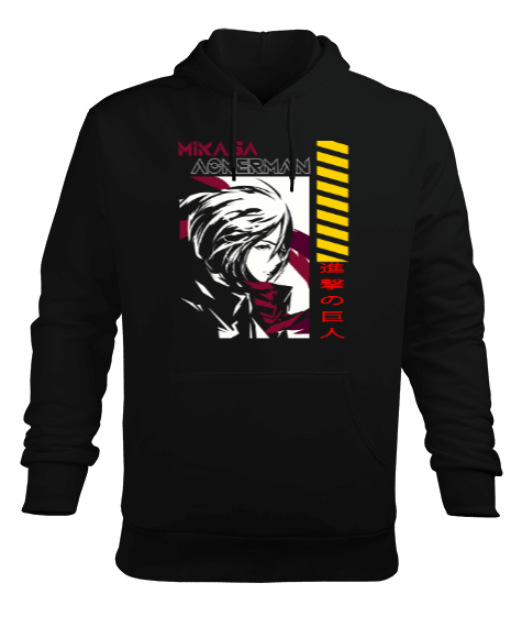 Tisho - Attack On Titan Mikasa Siyah Erkek Kapüşonlu Hoodie Sweatshirt