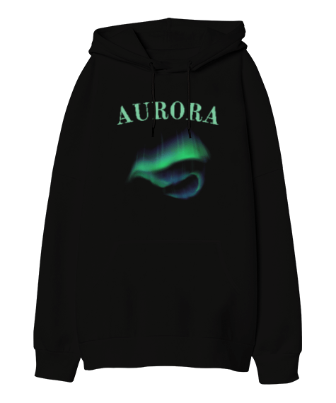 Tisho - Aurora Siyah Oversize Unisex Kapüşonlu Sweatshirt