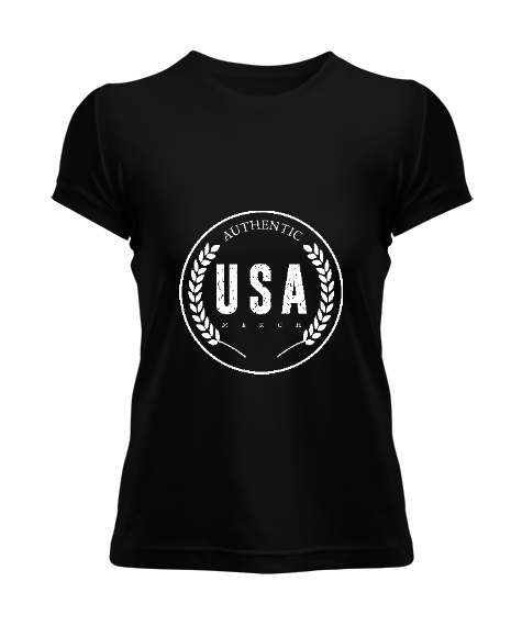Tisho - Authentic USA Merch Baskılı Siyah Kadın Tişört