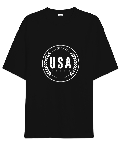 Tisho - Authentic USA Merch Baskılı Siyah Oversize Unisex Tişört