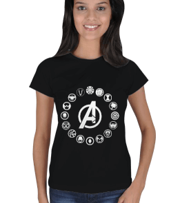 Tisho - Avengers Ekip Logoları Toplu T-Shirt Kadın Tişört