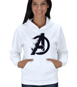 Tisho - Avengers EndGame Tozlu Logo Beyaz Sweatshirt Kadın Kapşonlu