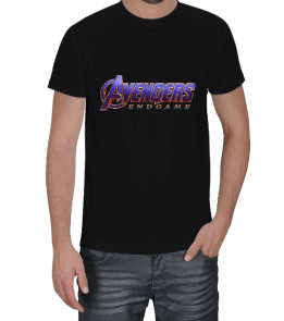 Tisho - Avengers Endgame Yazı Logo Siyah T-Shirt Erkek Tişört