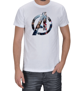 Tisho - Avengers Logo Tasarımlı Beyaz Erkek Tişört
