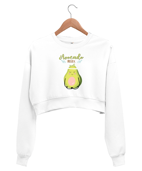 Tisho - Avocado Relex- Avokado Yoga Beyaz Kadın Crop Sweatshirt