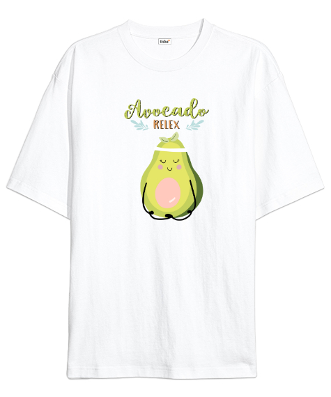 Tisho - Avocado Relex- Avokado Yoga Beyaz Oversize Unisex Tişört