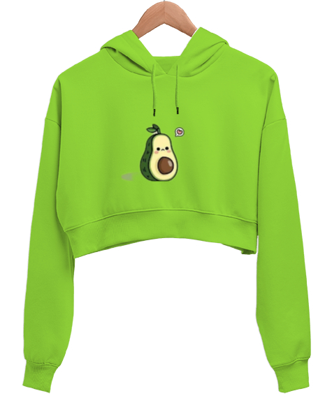 Tisho - Avokado Fıstık Yeşili Kadın Crop Hoodie Kapüşonlu Sweatshirt