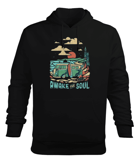 Tisho - Awake The Soul Vintage Tasarım Baskılı Erkek Kapüşonlu Hoodie Sweatshirt