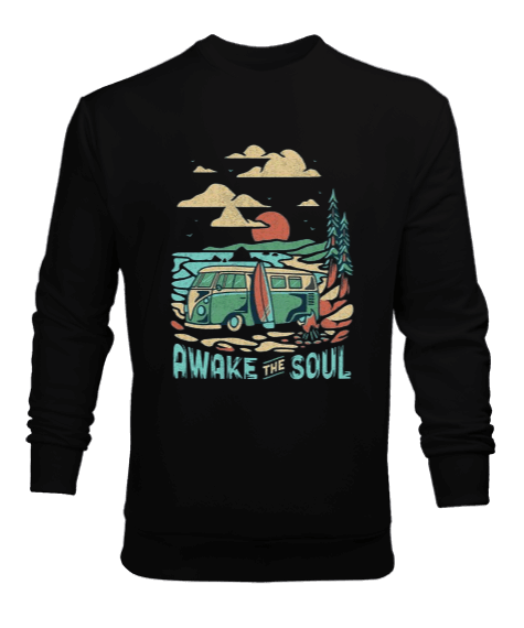 Tisho - Awake The Soul Vintage Tasarım Baskılı Erkek Sweatshirt