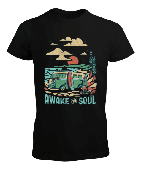 Tisho - Awake The Soul Vintage Tasarım Baskılı Erkek Tişört