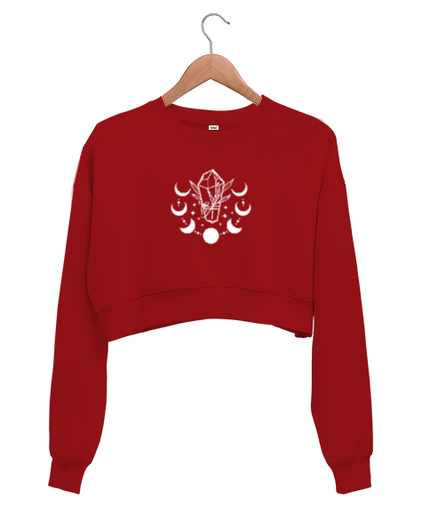 Tisho - Ay Evreleri ve Kristal - Mistik Kırmızı Kadın Crop Sweatshirt