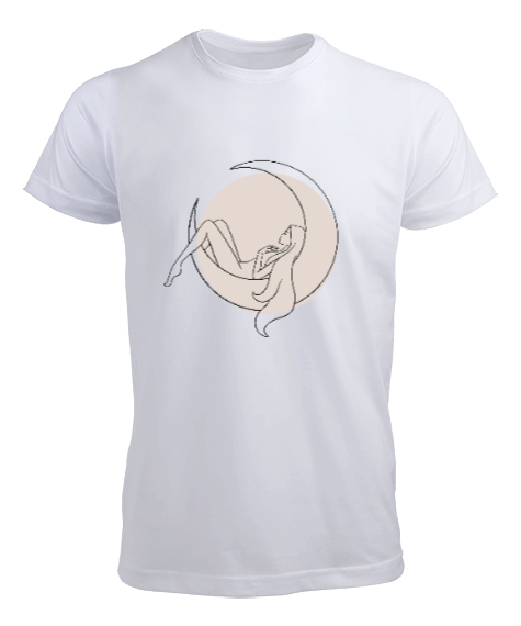 Tisho - Ay Işığında Uyuyan Güzel Kız İllüstrasyon Özel Tasarım Beyaz Erkek Tişört