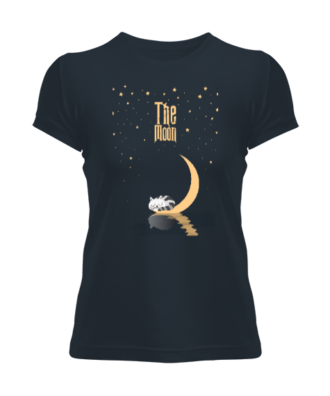 Tisho - Ay Işığında Uyuyan Kedi - Moonlight Sleeping Cat Füme Kadın Tişört
