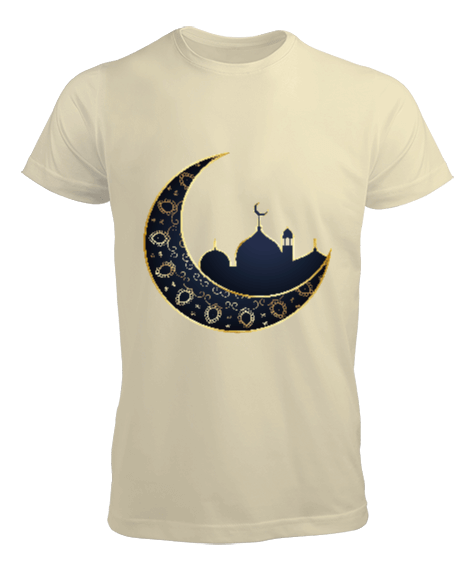 Ay ve Camii Desenli İslami Tasarım Baskılı Erkek Tişört
