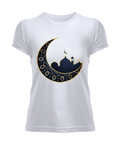 Tisho - Ay ve Camii Desenli İslami Tasarım Baskılı Kadın Tişört