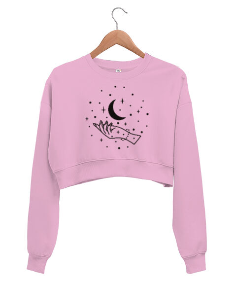 Tisho - ay ve el Pembe Kadın Crop Sweatshirt